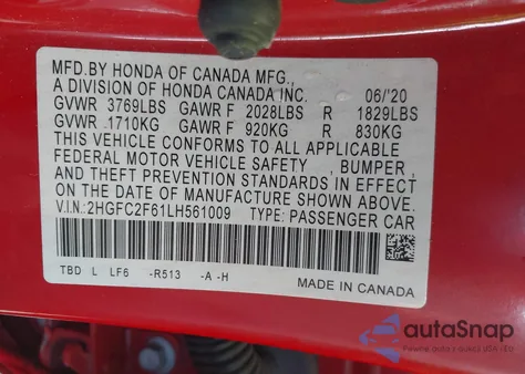 2020 Honda Civic Lx from USA, damaged, VIN 2HGFC2F61LH561009